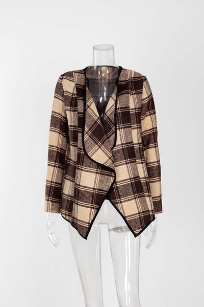 Woolen Coat  Classic Plaid Long Sleeve Jacket Women