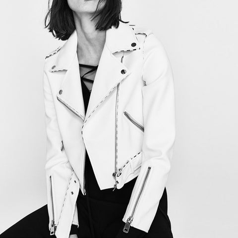 Cool Design White leather Jacket Women