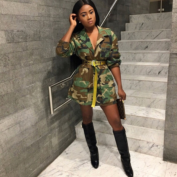 Long Camouflage Coat Women