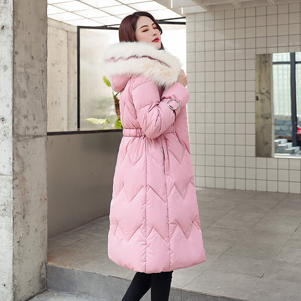 Long Slim Fur  Cotton Padded Warm Jacket Women