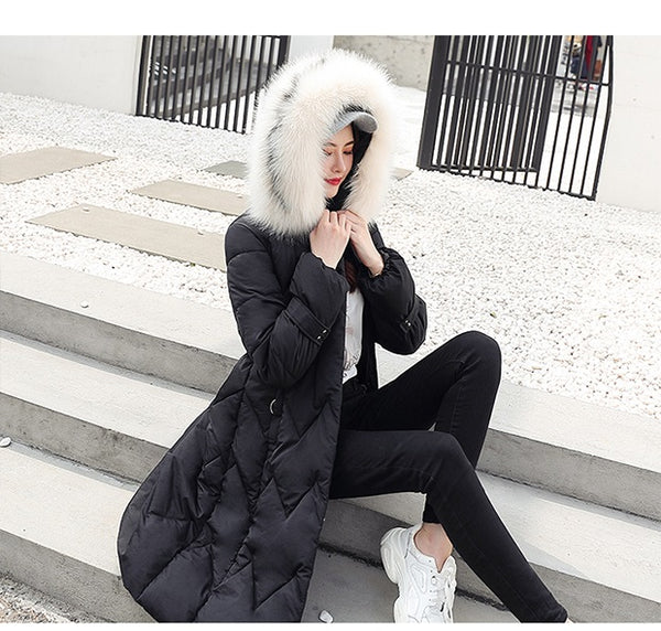 Long Slim Fur  Cotton Padded Warm Jacket Women