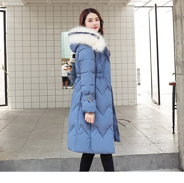 Long Slim Fur  Cotton Padded Warm Jacket Women