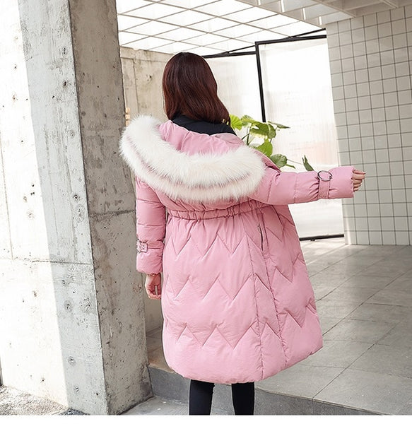 Long Slim Fur  Cotton Padded Warm Jacket Women