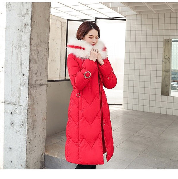 Long Slim Fur  Cotton Padded Warm Jacket Women