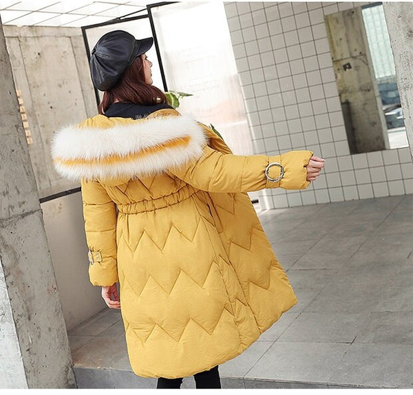 Long Slim Fur  Cotton Padded Warm Jacket Women