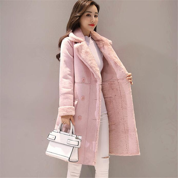 Long Velvet Thicken Sued Jacket Women