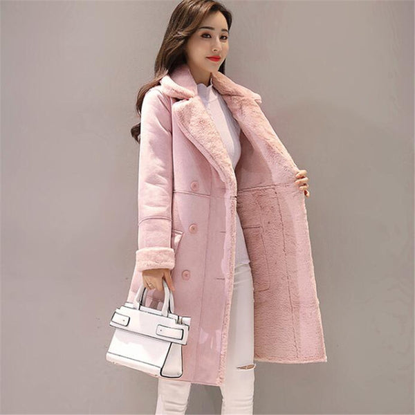 Long Velvet Thicken Sued Jacket Women