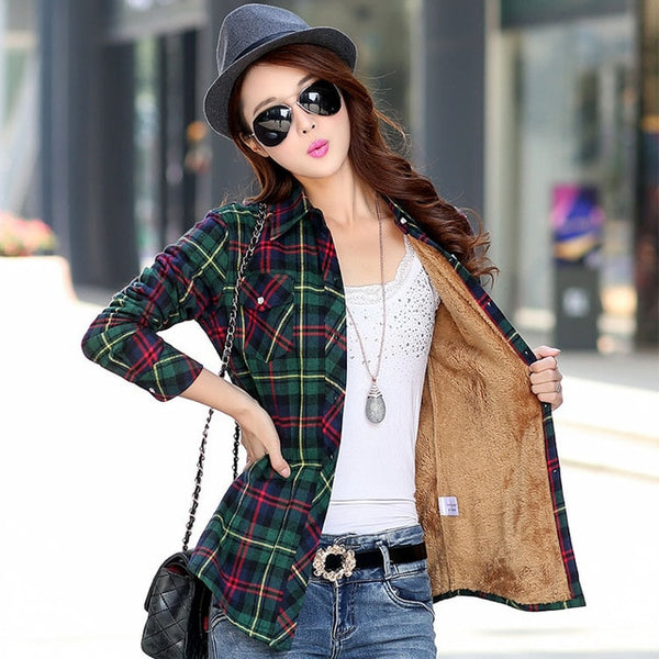 Velvet Jacket Plaid Shirt Style Women