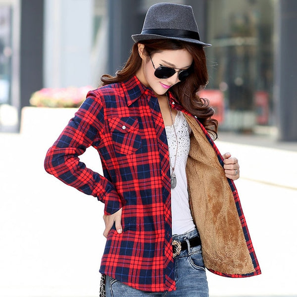 Velvet Jacket Plaid Shirt Style Women