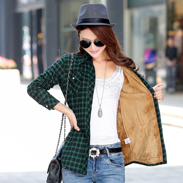 Velvet Jacket Plaid Shirt Style Women