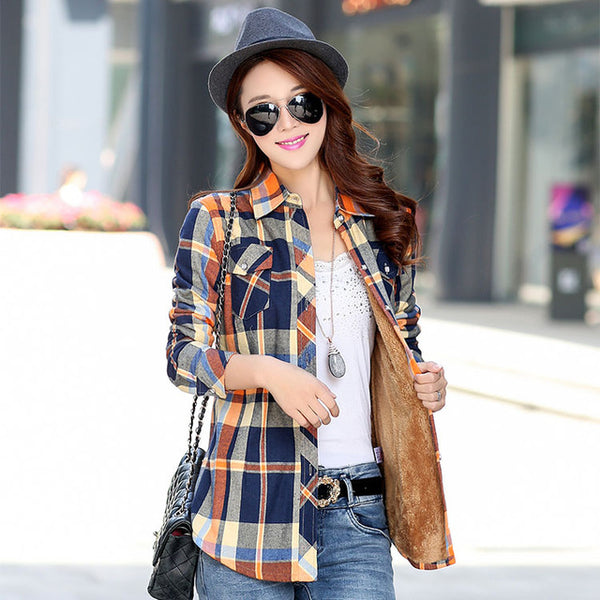 Velvet Jacket Plaid Shirt Style Women