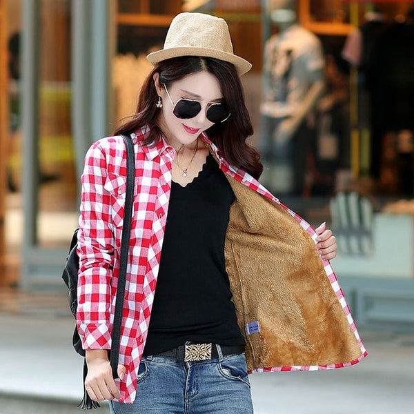 Velvet Jacket Plaid Shirt Style Women