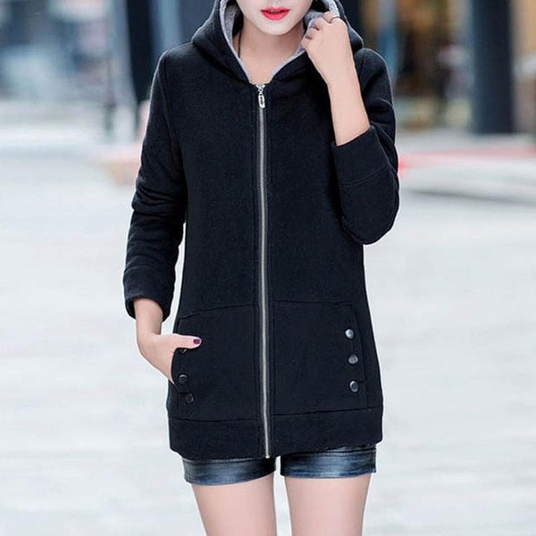 Solid Hooded Warm Jacket Women