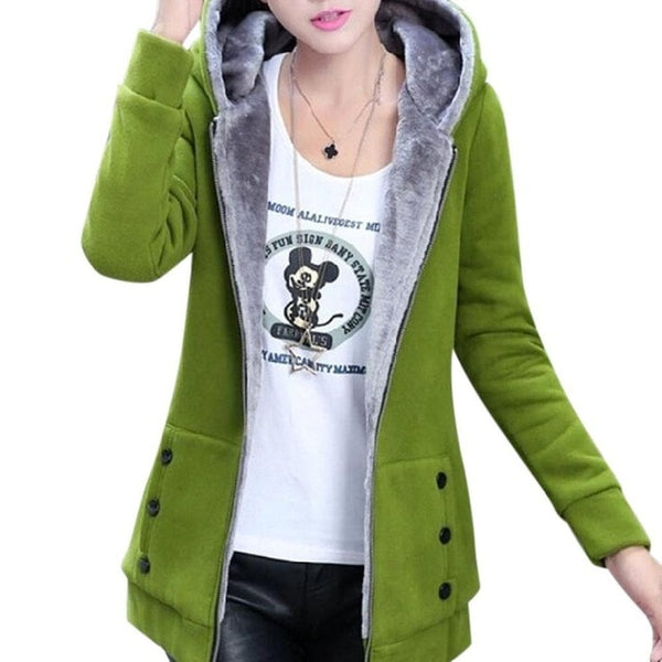 Solid Hooded Warm Jacket Women