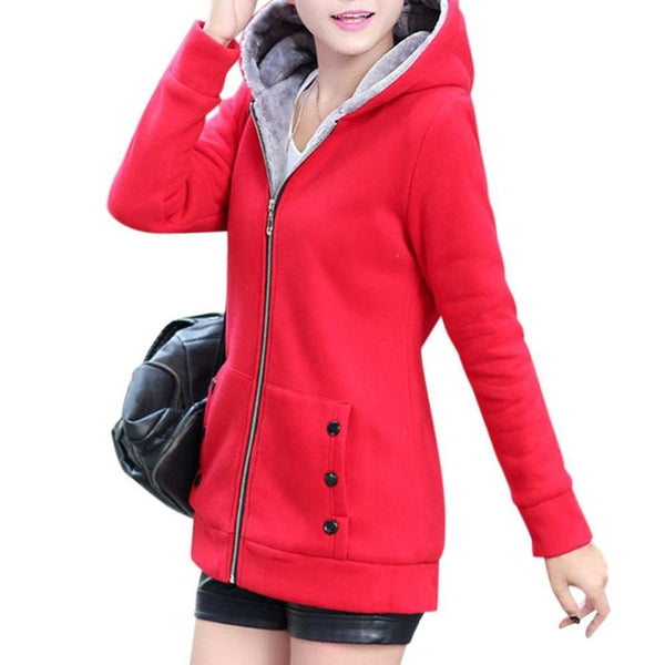 Solid Hooded Warm Jacket Women