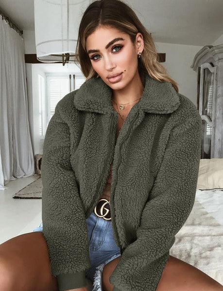 Warm Teddy Bear Long Sleeve Fleece Jackets Women
