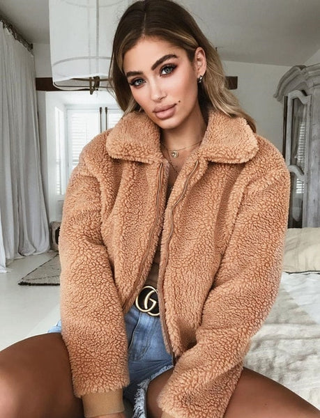 Warm Teddy Bear Long Sleeve Fleece Jackets Women