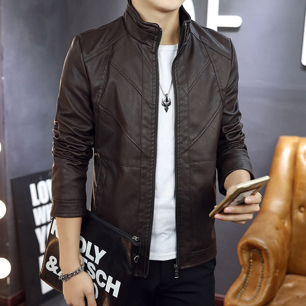 Leather Slim Biker Jacket  Men