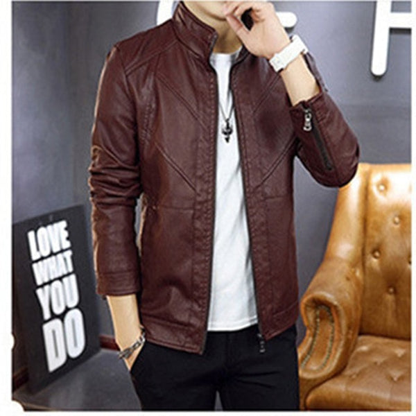 Leather Slim Biker Jacket  Men